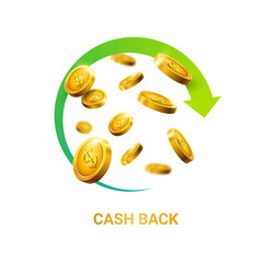 Cashback bonus money concept discount. Cash back refund banner design vector icon background