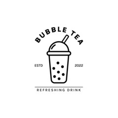 Bubble Drink Tea Logo. Good for Boba Milk Shake, thai tea, pearl, fresh fruit juice sweet beverage. Vector art Illustration