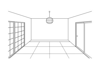 日本のモダンな和室のラインパース　琉球畳　線画