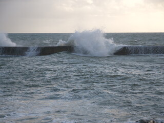 The per of Batz-sur-mer during a storm. France, the 4th december 2022.