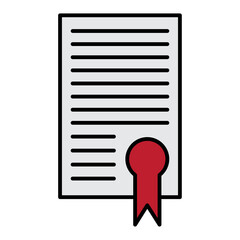 Flat ribbon with document for paper design. Winner certificate. Business design. Vector illustration. stock image.