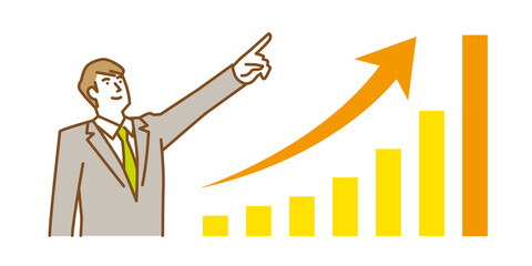 Obraz premium 高い目標を掲げるスーツ姿の若い男性