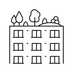 trees and bushes on building roof line icon vector illustration