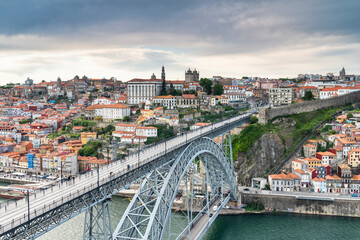 Fototapeta na wymiar View of the city of Oporto in Portugal from the other side of the Douro River.