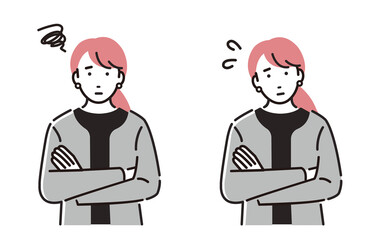 腕を組んで悩むビジネスパーソン女性