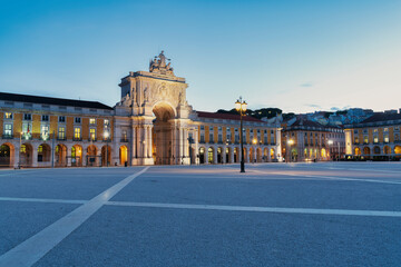 view of the Commerce Square in Lisbon at blue hour - Portugal.