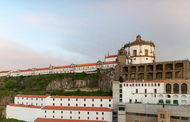 Fototapeta na wymiar view of the Serra do Pilar church and convent at the sunset, Vila Nova de Gaia, Oporto, Portugal.