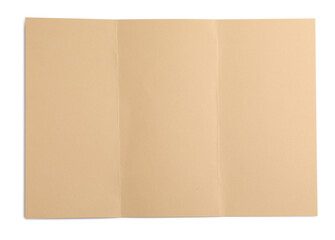 Sheet of brown paper on white background, top view
