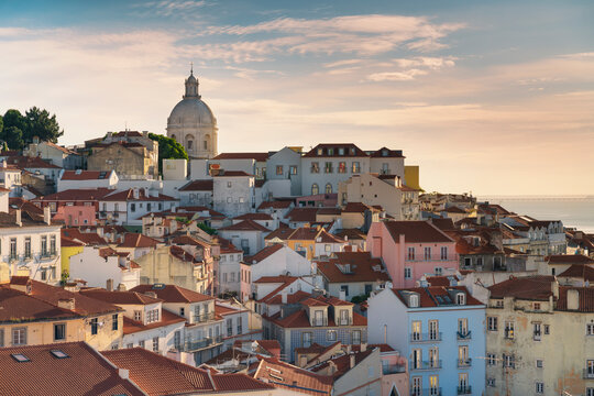 View of the typical Alfama neighborhood in Lisbon, Portugal.