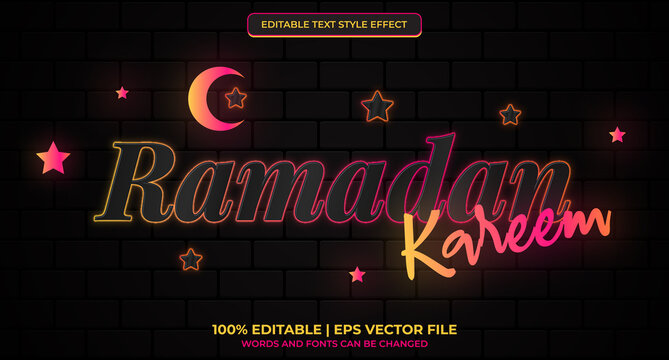 Ramadan Kareem,editable text effect modern neon style