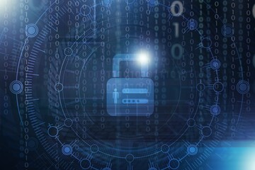 Digital padlock icon, cyber security network and data protection technology on virtual screen.
