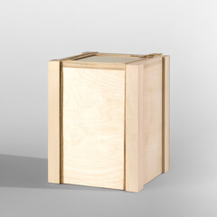 Wooden box on gray background without logo