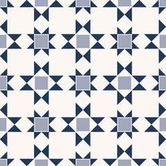 Vector blue color small geometric triangle star square shape seamless background. Simple Islamic, African, persian, peranakan pattern. Use for fabric, textile, interior decoration elements, wrapping.