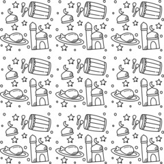 Ramadan doodle seamless pattern vector design.