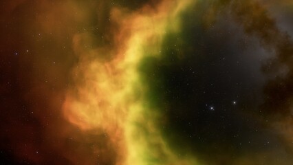 nebula gas cloud in deep outer space, science fiction illustrarion, colorful space background with stars 3d render