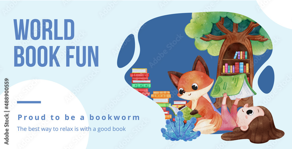 Wall mural Billboard template with world book day concept,watercolor style