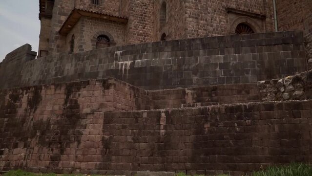 Coricancha temple in Inca capital Cuzco, Peru, UNESCO World Heritage Site, tilt up