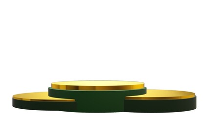 Stage Platform Podium Green Gold Isolated White Background 3d Illustration