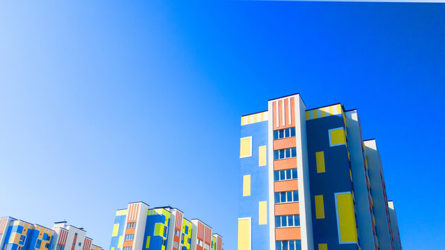 Color buildings with a blue sky