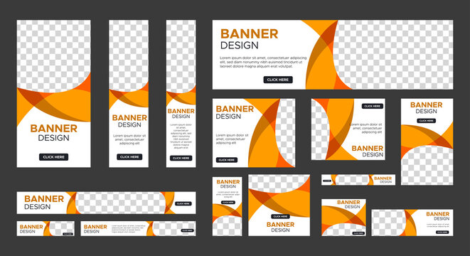 Modern Web banner ad set template. White and yellow. Editable shapes. vertical, horizontal, square with standard size website ad. 