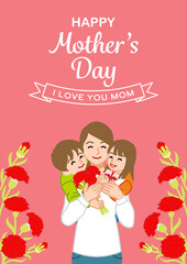 Mother's day template design, Mother embracing two children