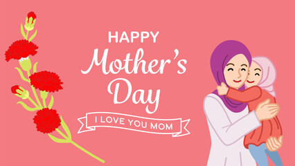 Mother's day template design, Muslim mother embracing a daughter