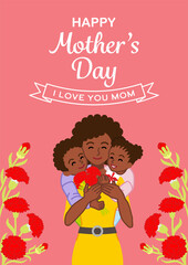 Mother's day template design, African mother embracing two children