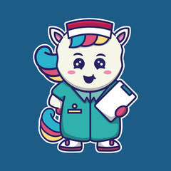vector illustration of cute unicorn 
doctor dress, suitable for children's books, birthday cards, valentine's day