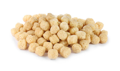 Sweet crispy corn balls on white background. Breakfast cereal