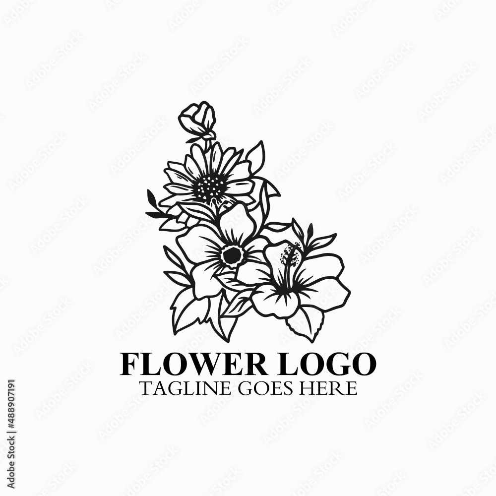 Wall mural beauty flower logo vector, floral icon art illustration - Wall murals