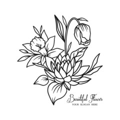 hand drawn flower logo, flower icon vector illustration