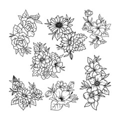 Fototapeta premium Set flower logo, flower design bundle vector art 