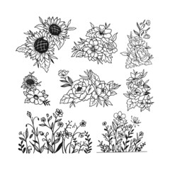 Vector set elements flower logo, beauty floral bundle icon art illustration