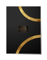 Modern cover designs are arranged with a round gold ring (gold circle pattern) on a black background. Luxury creative premium background. Formal simple vector templates for business brochures, certifi