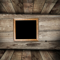 Empty frame in vintage wooden room