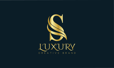 Luxury S monogram Classic Gold Lettering Typography Logo. Luxury decorative shiny vector illustration.