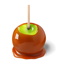Homemade Caramel Apple on a white Background. Realistic vector, 3d illustration