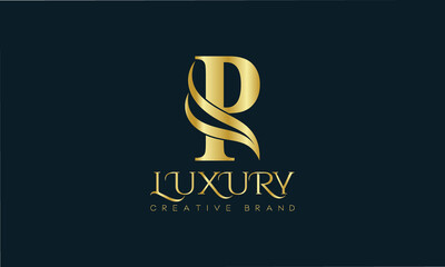 Luxury P monogram Classic Gold Lettering Typography Logo. Luxury decorative shiny vector illustration.