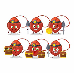 miners red heart necklace cute mascot character wearing helmet