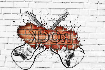 Grunge rock music poster on brick wall