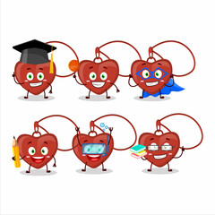 School student of red heart necklace cartoon character with various expressions