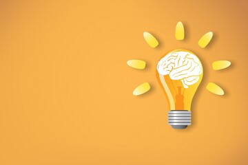 Business creativity and inspiration concepts with brain, lightbulb on color background.  motivation...