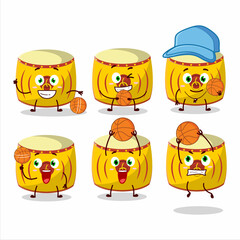 Talented yellow chinese drum cartoon character as a basketball athlete