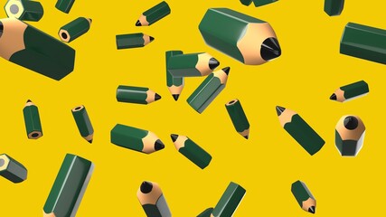 Pencils on yellow background.
3D illustation.