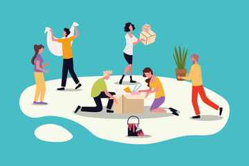 volunteers team working