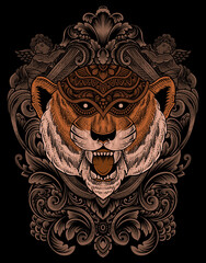illustration tiger head engraving style with mask