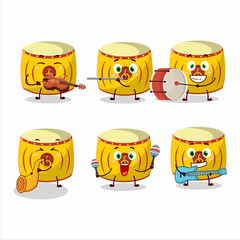 Cartoon character of yellow chinese drum playing some musical instruments