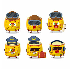 Pilot cartoon mascot yellow chinese drum with glasses
