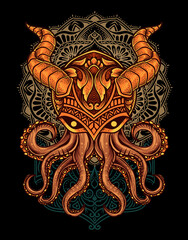 illustration vintage octopus with mandala ornament