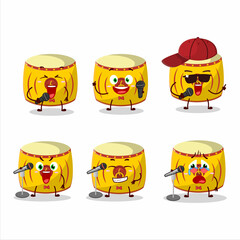 A Cute Cartoon design concept of yellow chinese drum singing a famous song